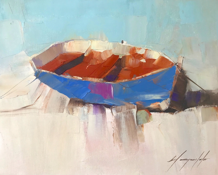 Rowboat, Original oil Painting, Handmade artwork, Ready to hang              